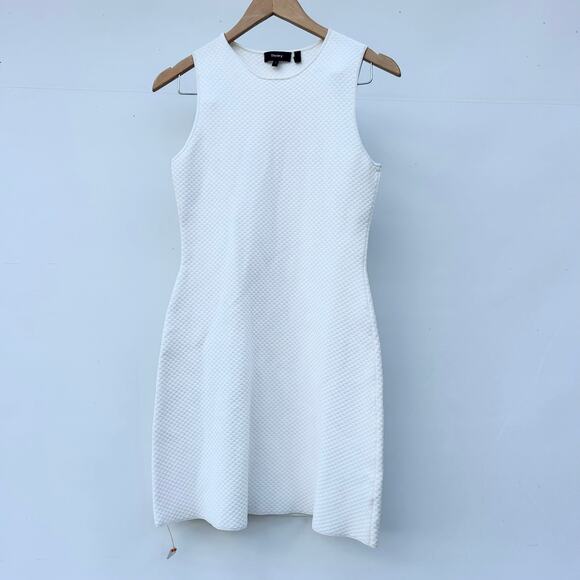 Theory Branteen White Stretch Tank Mini Dress Flared Small Waffle Knit Basic - Picture 2 of 6